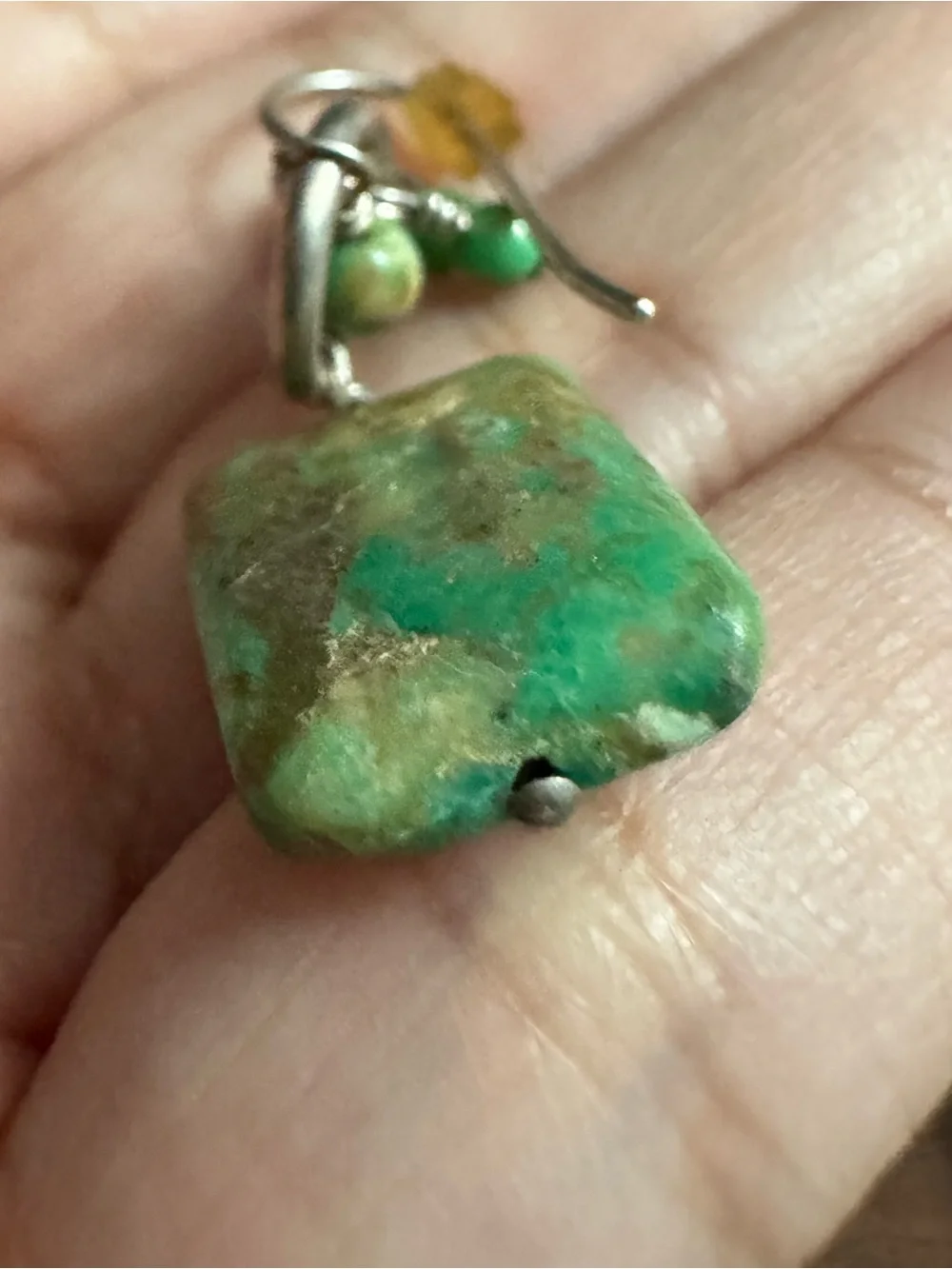 Silver Turquoise Rectangle Stone w/Dangle Bead Earrings